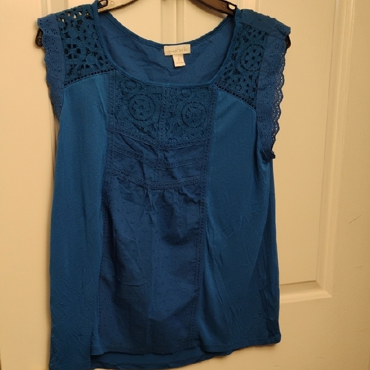 Charming Charlie Blue Sleeveless Embellished Blouse